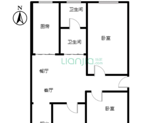 南北三居室 全明格局 板楼四层 前后无遮挡-户型图