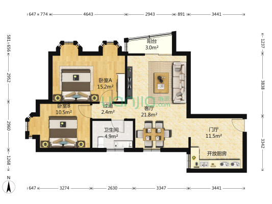 福民大厦 2室1厅1卫 91平方