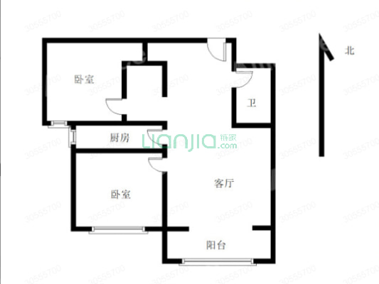 鹏渤印象城牛津花园 2室1厅 南-户型图