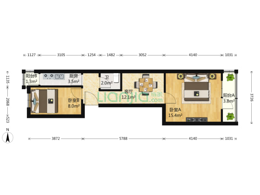 皂君庙甲7号院 2室1厅1卫 62平方