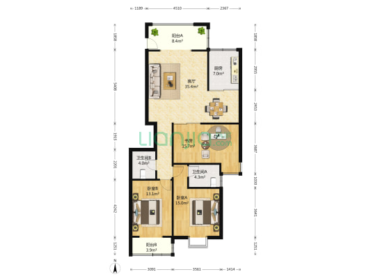 花溪湾 3室1厅2卫 139平方
