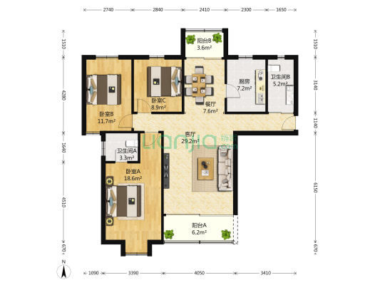 保利星苑 3室2厅2卫 128平方