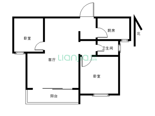 毛坯两室，三开间朝南，楼间距宽-户型图