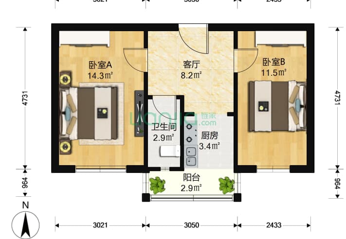 凤园北里户型大全 凤园北里 2室1厅1卫 198 205万在售二手房价格