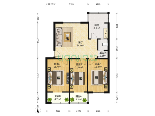 热力公司家属院 3室1厅1卫 108平方