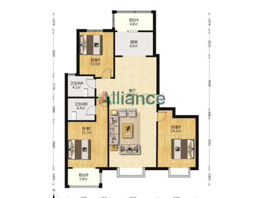 涿州城西  农大人才家园149平通透大三居次顶采光好-户型图