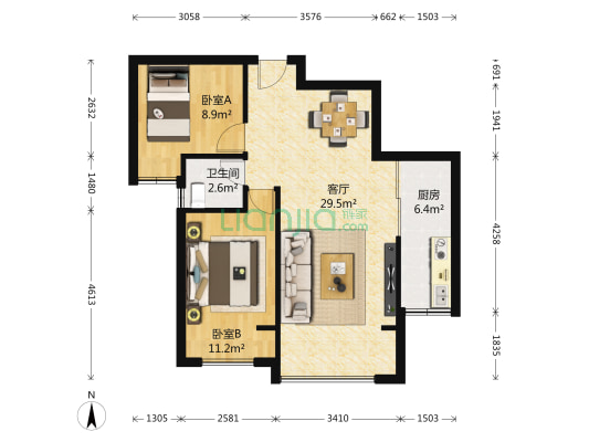 金科天宸2街区 2室1厅1卫 72平方