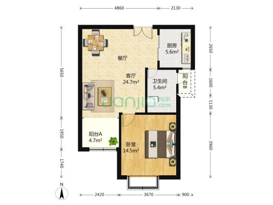 凯润金城 1室1厅1卫 76平方