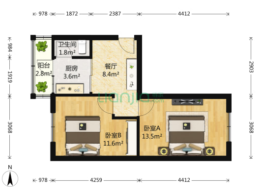 文华小区 2室1厅1卫 56平方