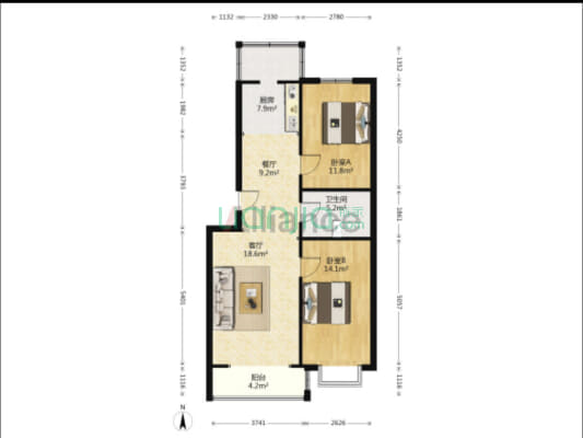 水岸花城 2室2厅 南 北-户型图