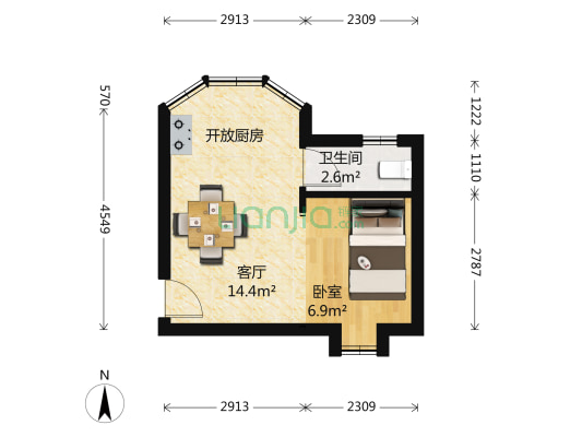 雁鸣山庄 1室1厅 南