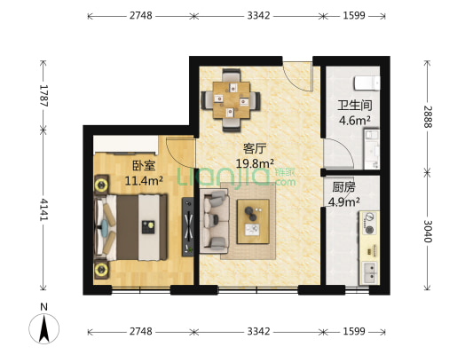 枣园万象 1室1厅1卫 57平方