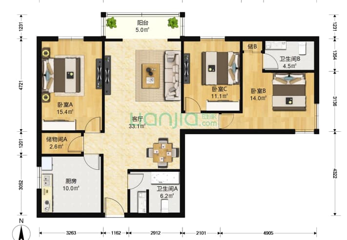 欧陆经典 3室1厅2卫 133㎡ 户型