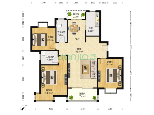 怡华家园 3室2厅2卫 141平方