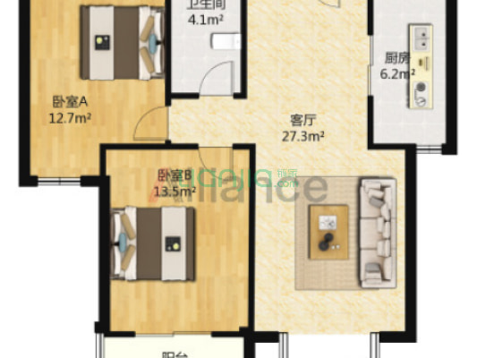 名流美域 2室1厅 南-户型图