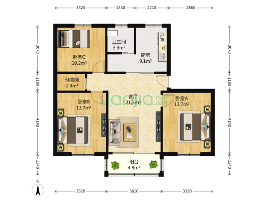蓝天东区 3室1厅1卫 0平方