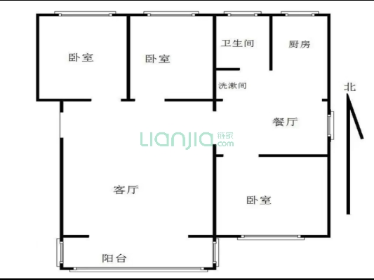 物探九号院 低楼层 南北通透三居-户型图
