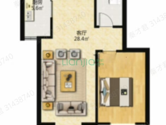 水岸花城 1室1厅 南-户型图