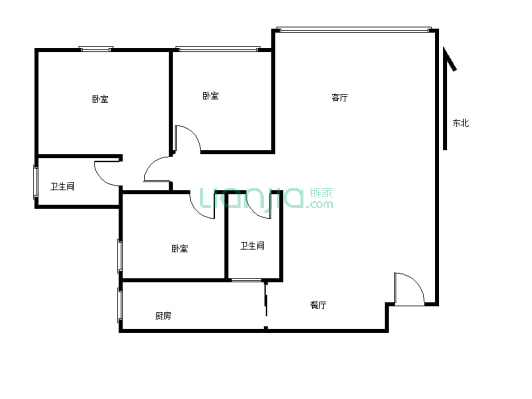 凯悦金沙旁东城精装三室二厅一厨双卫；家具家电齐全；-户型图