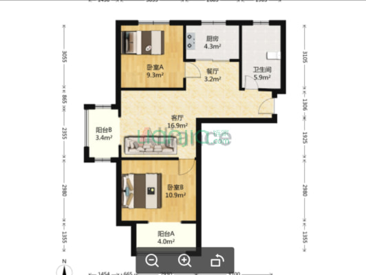 高楼层 全天采光 西南北三面采光 精装修可拎包入住-户型图
