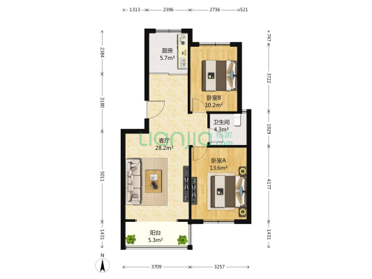 天骄俊园 2室1厅1卫 92平方