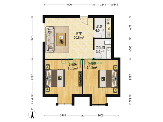 琥珀郡 2室1厅1卫 94平方
