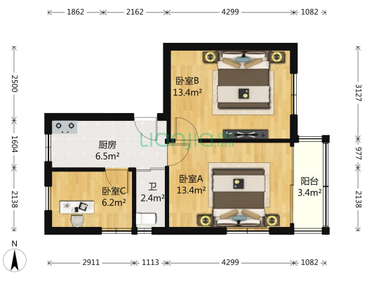 尚书村 3室0厅1卫 64平方