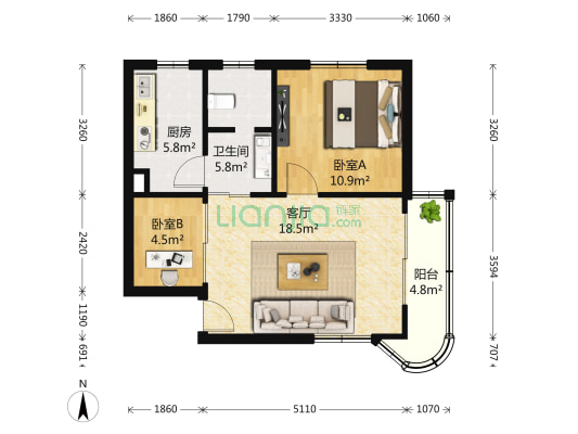 梅山馨苑 2室1厅1卫 69平方