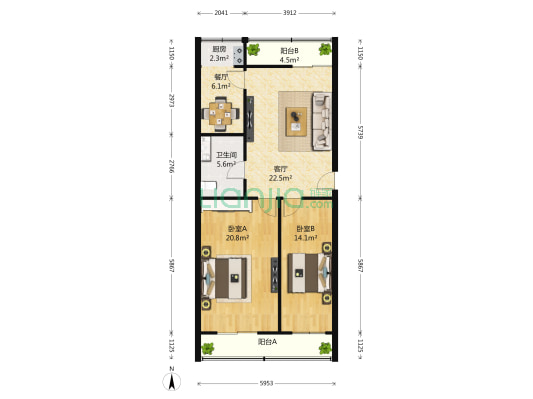 鞍山路 2室2厅1卫 107平方