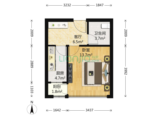 颐和香榭 1室1厅1卫 46平方