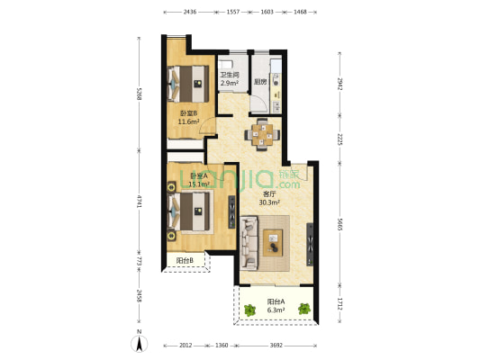 风华天城橘子洲 2室1厅1卫 88平方