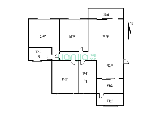 长虹·天汇城二期 3室2厅 南-户型图