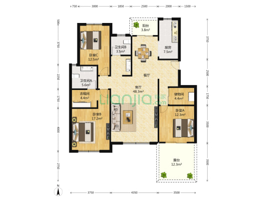 中星海上名豪苑(二期) 3室2厅2卫 145平方