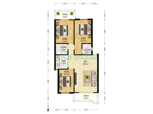 嘉诚花园 3室1厅2卫 99平方