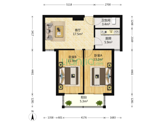 西罗园南里 2室1厅1卫 73平方