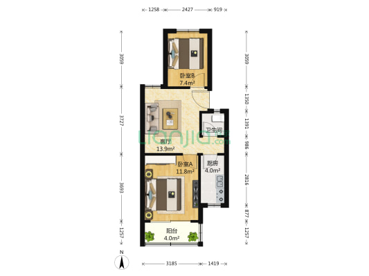 月苑一村 2室1厅1卫 55平方