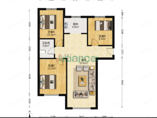 简单装修拎包入住 南北通透 大三居 好楼层 房本满二-户型图