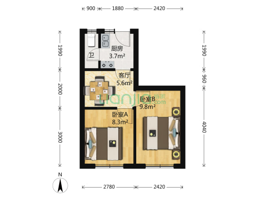 明园村小区 2室1厅1卫 45平方