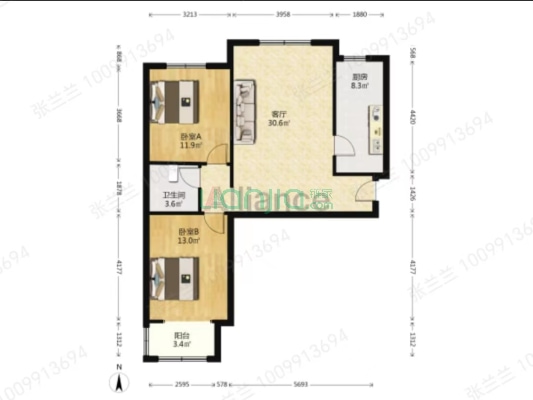 开发区 钻石广场  南北通透两居室  中上楼层-户型图