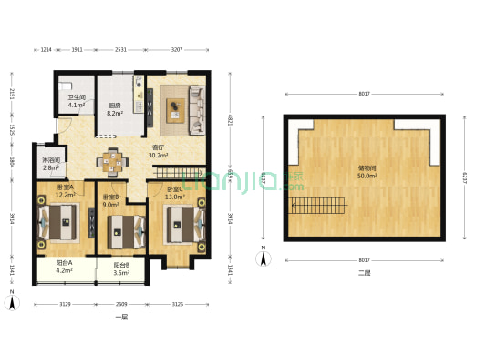 清河公寓 3室1厅2卫 89平方