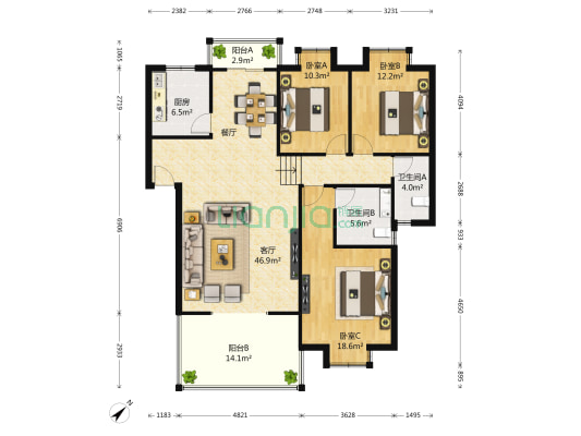 驿都水岸丽园 3室1厅2卫 138平方
