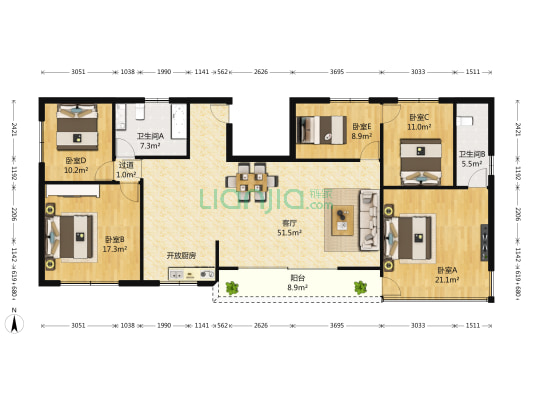 大帝花园 5室1厅2卫 165平方
