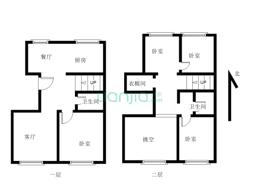 房子四室格局 适合多口人居住 上下楼层-户型图