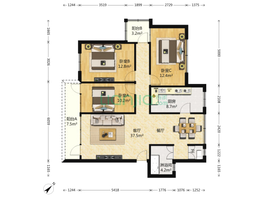 省经济发展公司 3室1厅2卫 108平方