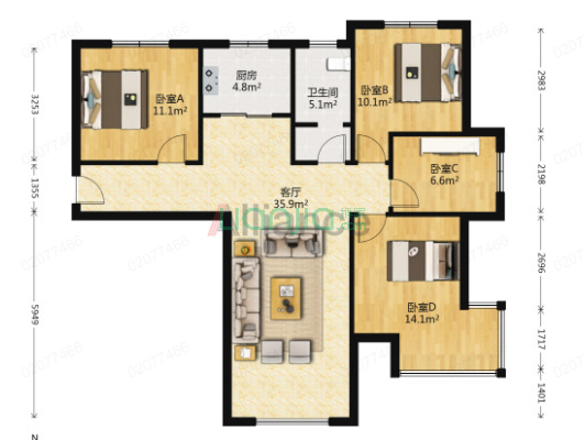 二楼，外边是路台，可利用空间有-户型图