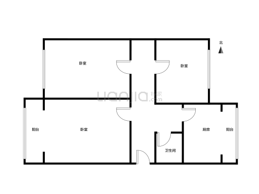 低楼层 三居室一厅一卫 一市场小区-户型图