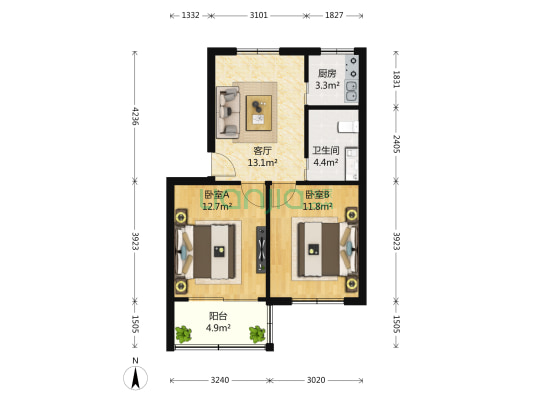 伟星公寓 2室1厅1卫 67平方