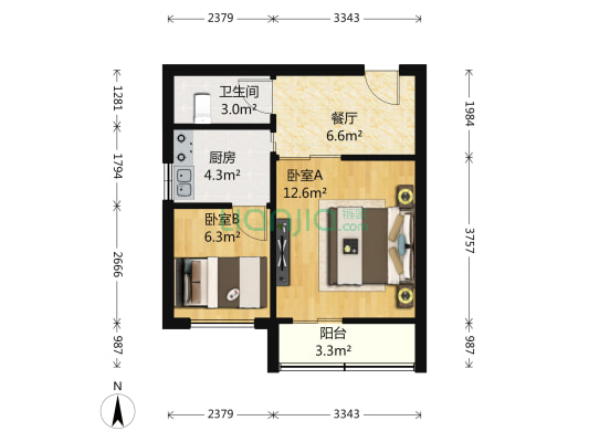 精装无坡 视野开阔 户型规整 近车站市场 采光好