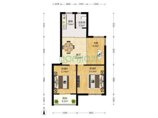 上石苑 3室1厅1卫 81平方