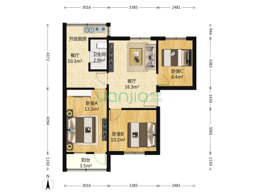 通新岭 3室2厅1卫 79平方